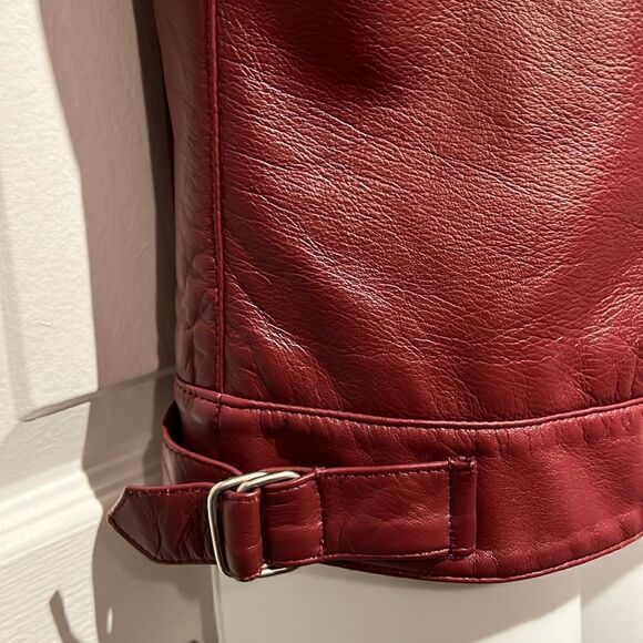 Hugo Buscati Maroon‎ Leather Moto Biker Jacket Size S - Picture 5 of 13